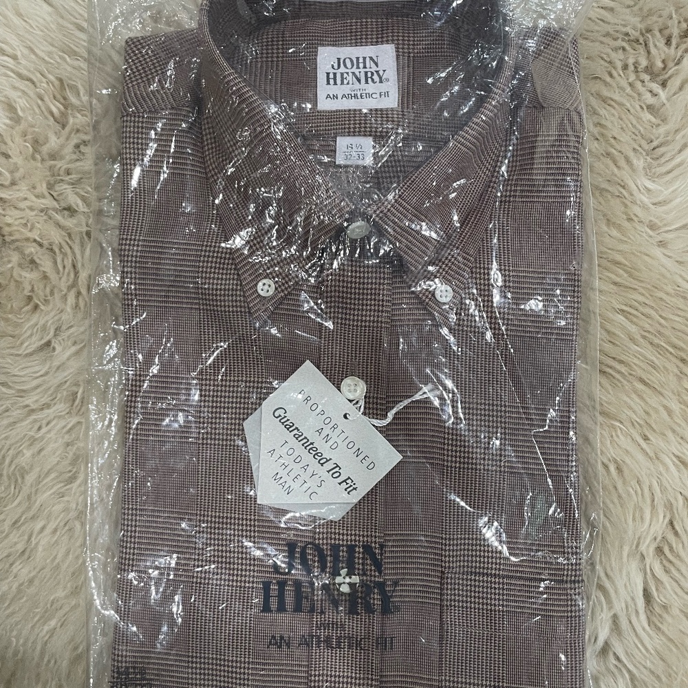 NWT John Henry Brown Plaid Dress Shirt